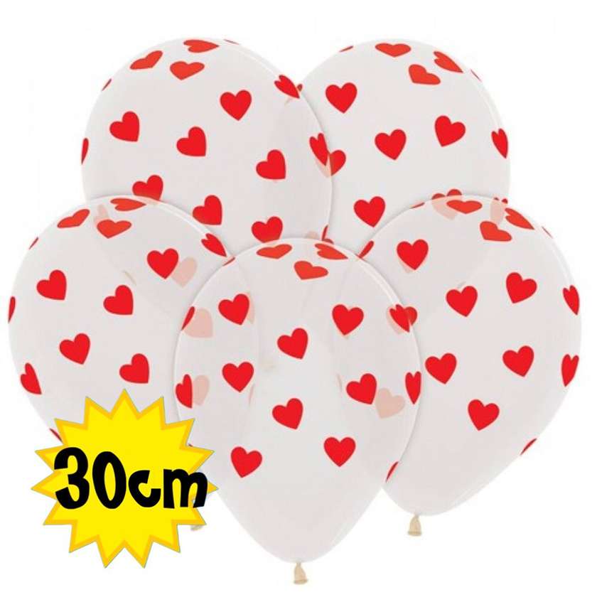 Balloons with helium 30 cm (1pc), red hearts