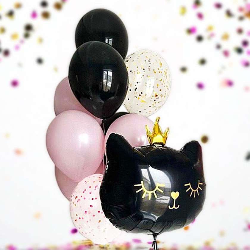 Set of balloons with helium "Black Kitty" (10pcs)(34)