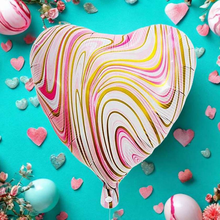Foil Heart with helium (41cm) Pink Marble, (1pc)