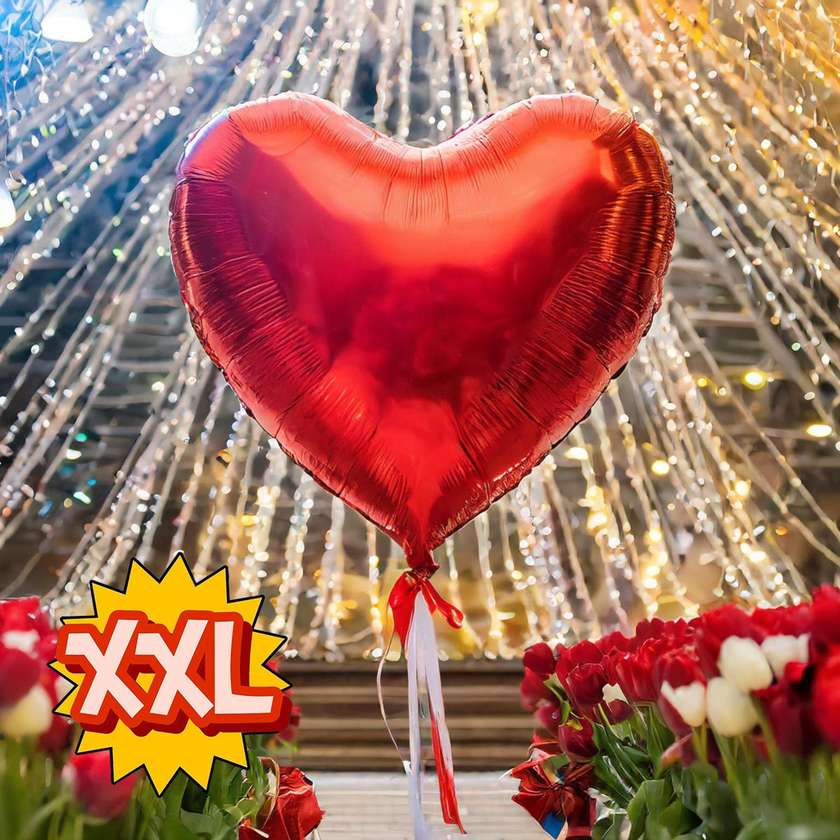 Foil heart with helium XXL (75cm- 32") red (1pc)