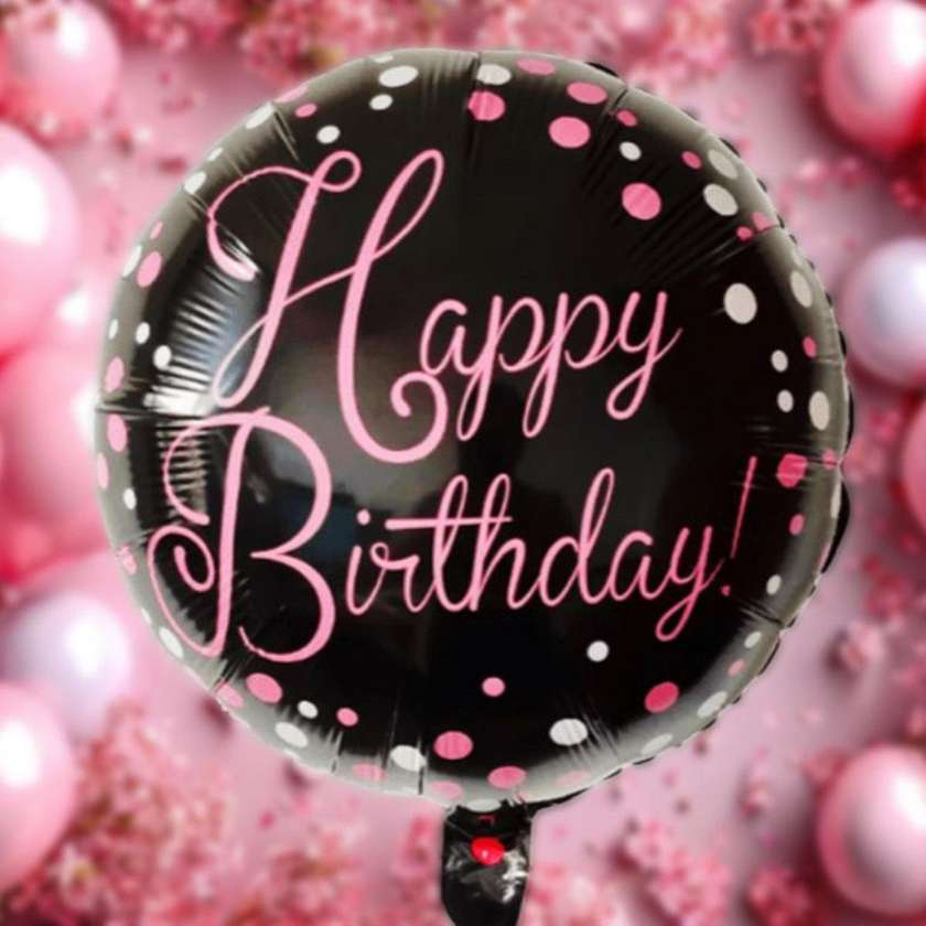 Foil balloon with helium (41cm) HAPPY BIRTHDAY black and pink (1pc) (1)