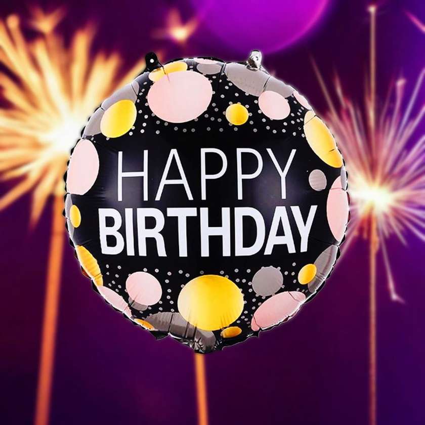 Foil balloon with helium (41 cm) HAPPY BIRTHDAY black (golden and pink)(5)