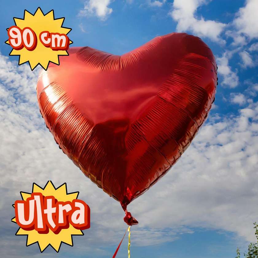 Foil heart with helium Ultra Big (90cm-40") red (1pc)