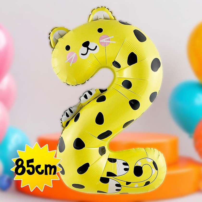 Foil balloon with helium number "2" 85cm, tiger