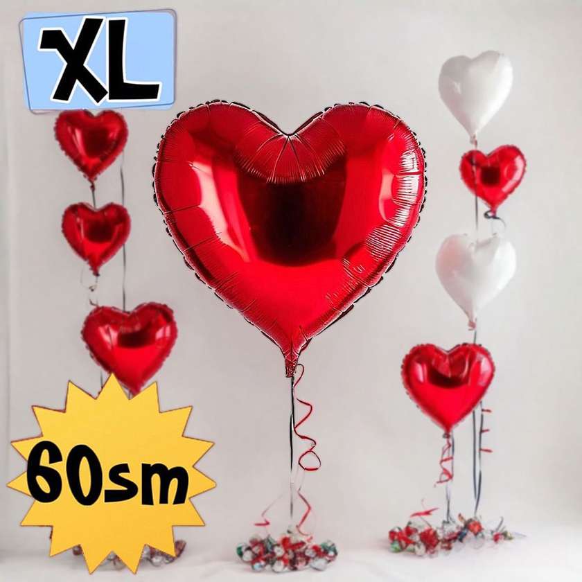 Foil heart XL with helium (60cm) Red, (1pc)