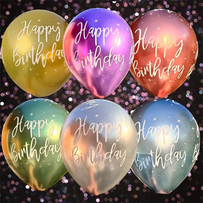 Balloons with helium 30 cm (1pc) Happy Birthday Colorful Mettalic