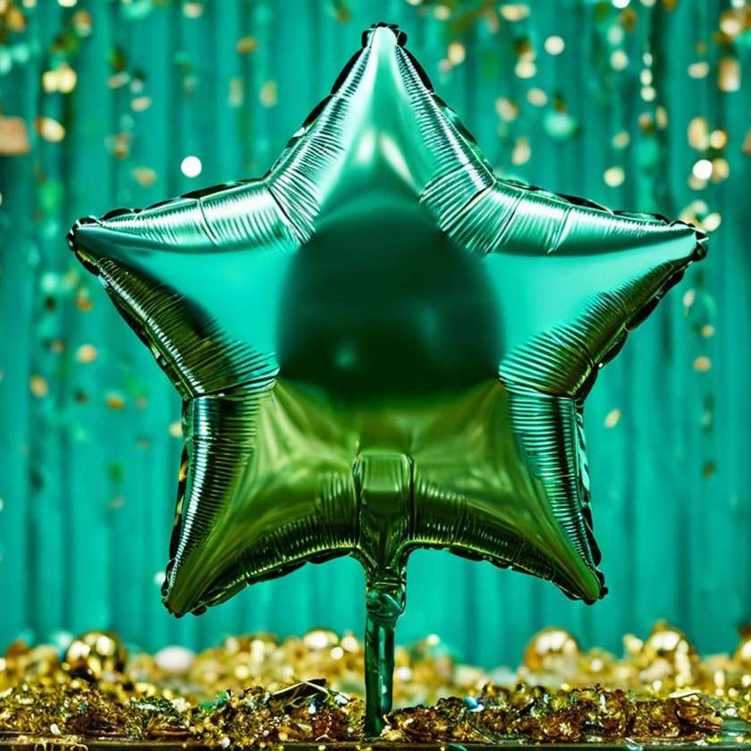 Foil star with helium (41cm) Green, (1pc)