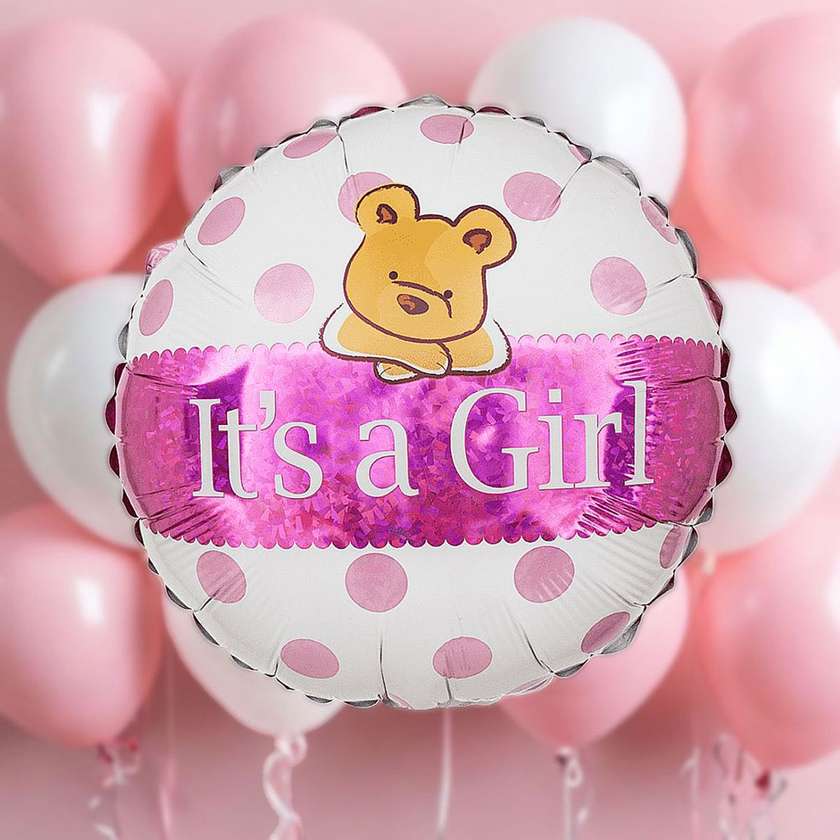 Foil balloon with helium (41cm) "It's a Girl" white and pink (1pcs) (1)