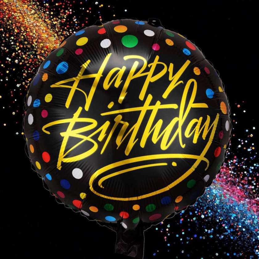 Foil balloon with helium(41 cm) HAPPY BIRTHDAY black (gold) (1pc)(4)