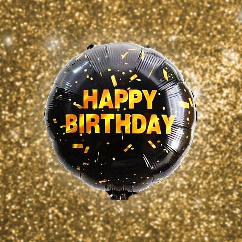 Foil balloon with helium (41cm) HAPPY BIRTHDAY black confetti (1pc)(2)