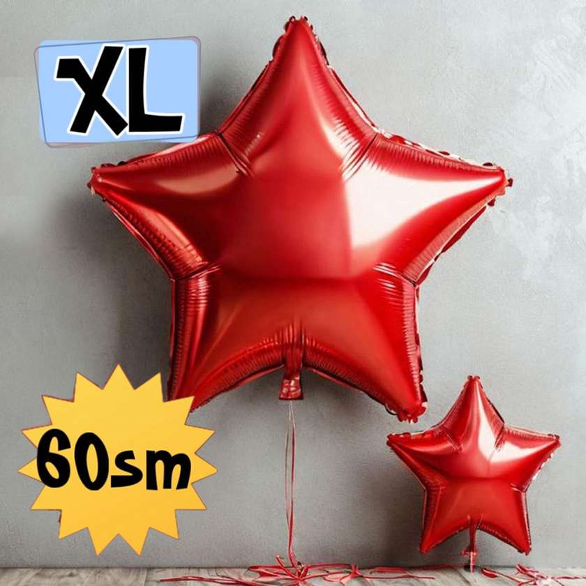Foil star XL with helium (60cm) Red, (1pc)