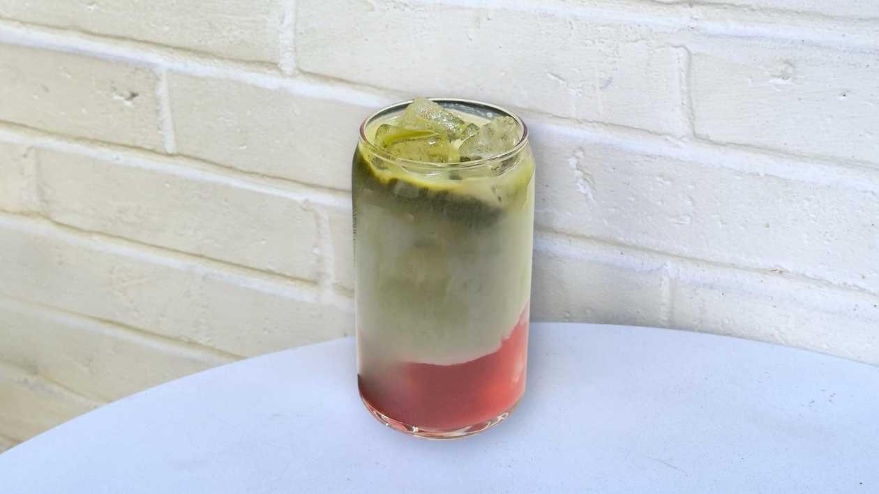 Strawberry matcha oat latte