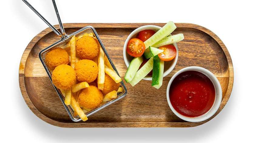 Fried cheese balls and fries