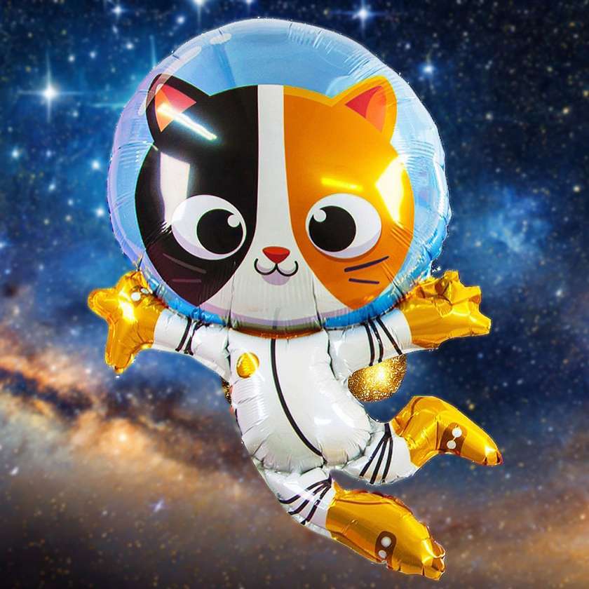 Foil balloon with helium "Kitten Cosmonaut" 1pc (94x54cm)(140)