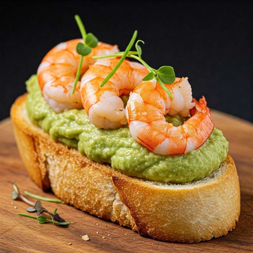 Bruschetta with Avocado Mousse and Shrimp