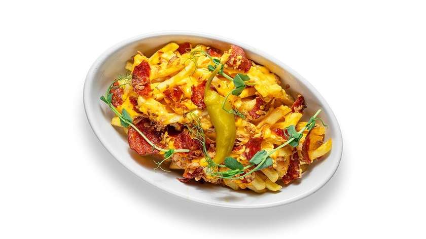 Fries with cheddar sauce and Pepperoni sausage