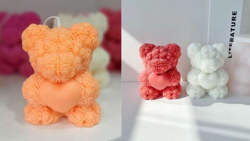 Teddy Bear with Flowers Organic Candle (Orange)