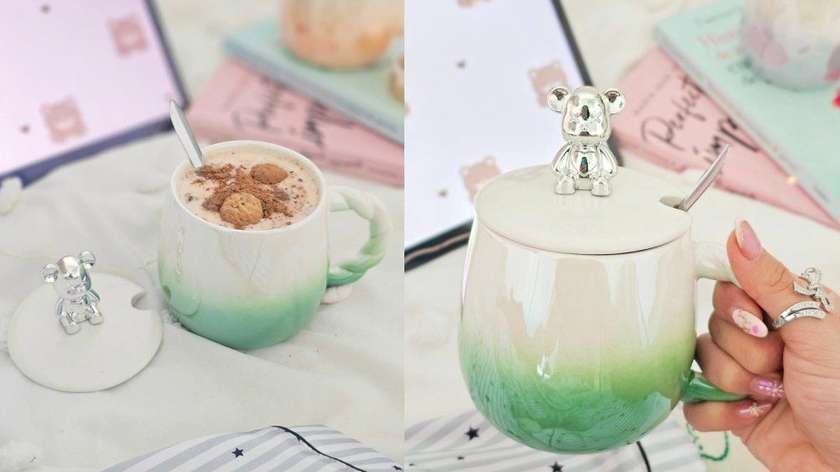 Mug Silver Bear with Lid (Green)