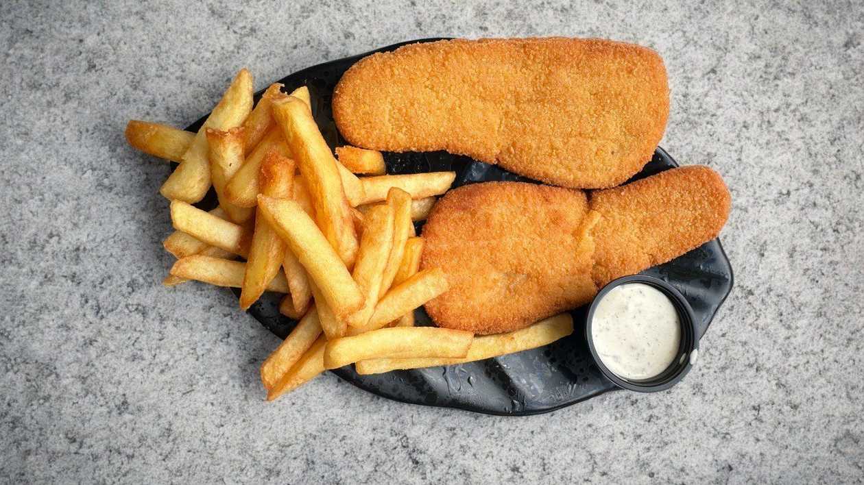 Breaded Hake Fillets with French Fries