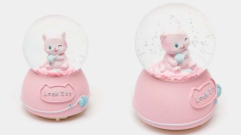 Pink Cat Musical Snow Globe (Large)