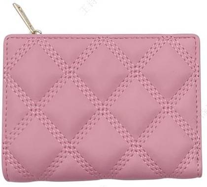 ქალის საფულე/Womens Diamond Pattern Quilted Bifold Short Zipper Wallet(Pink)