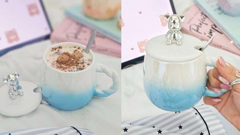 Silver Bear Cup with Lid (Blue)