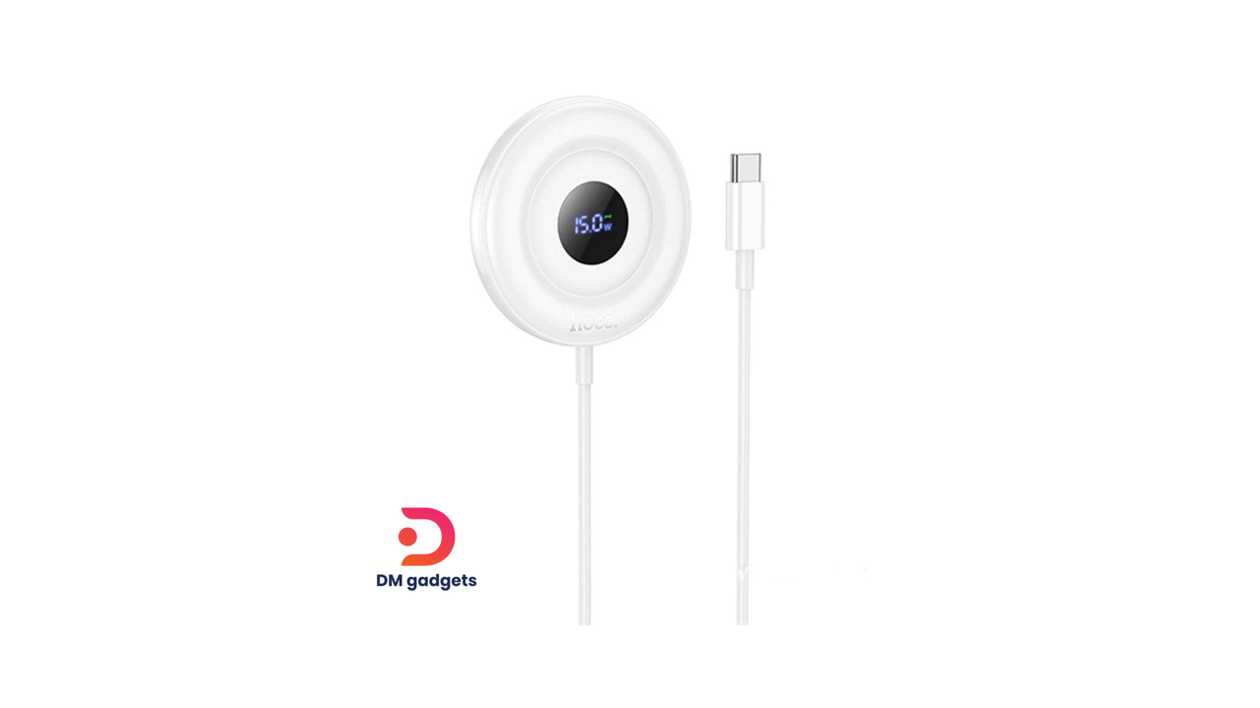 #581D#Hoco®CW61 Qi 15W Magnetic Wireless Charger Type C Cable/Digital Display-White