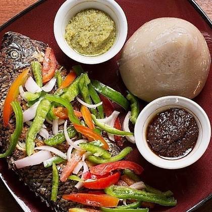 Grilled tilapia and banku