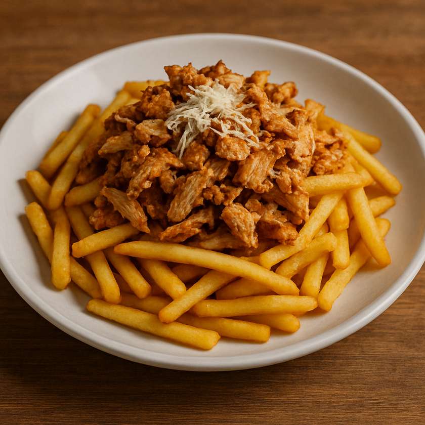 Fries with kebab meat