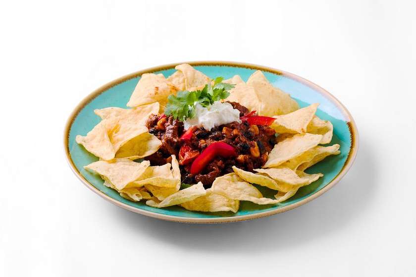 Chilli con carne s hovězím masem, Nachos chips