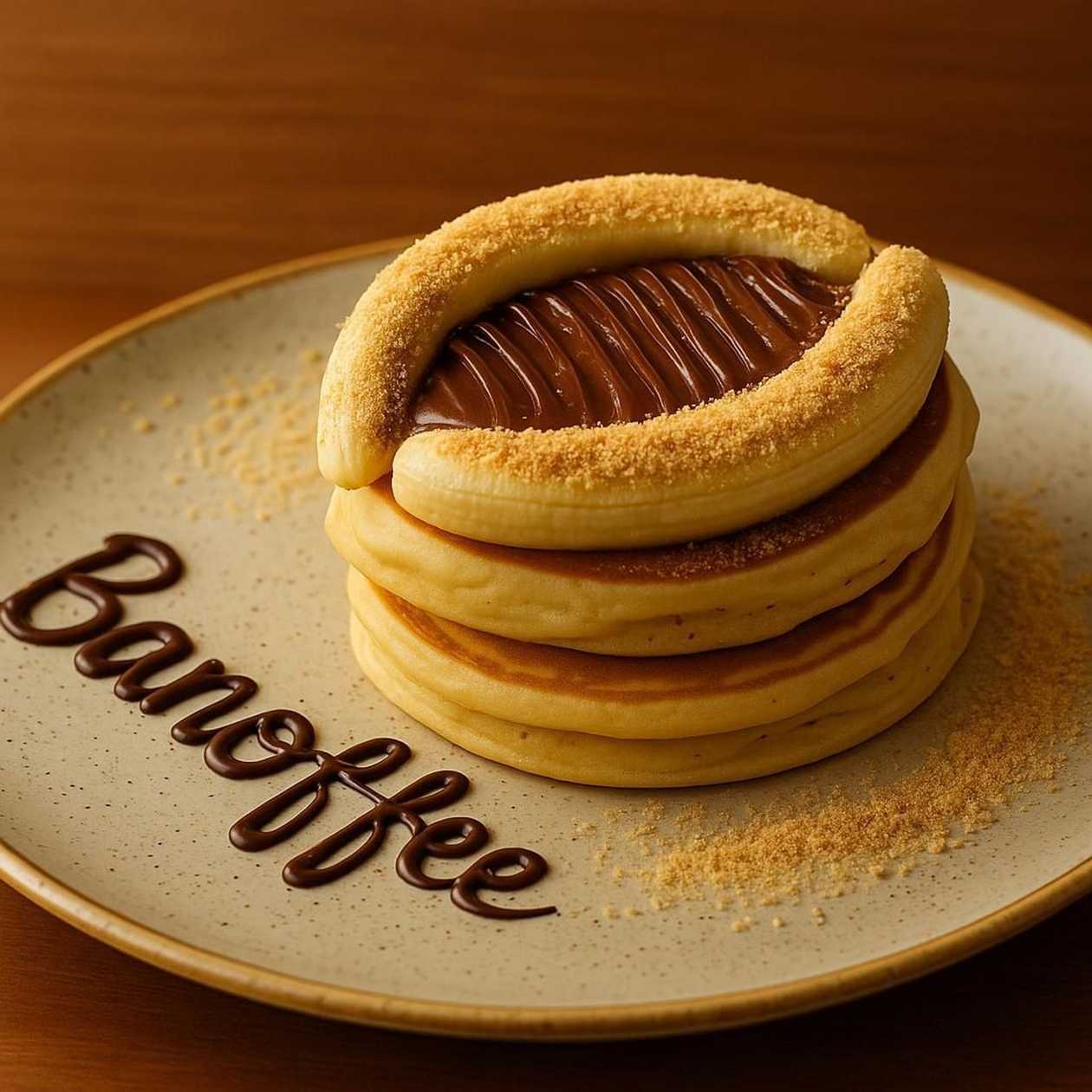 Panqueca Banoffe - caramelo salgado, banana e bolacha