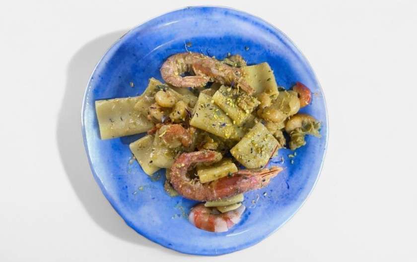 Paccheri con Gamberi Pistacchio e Pomodorini