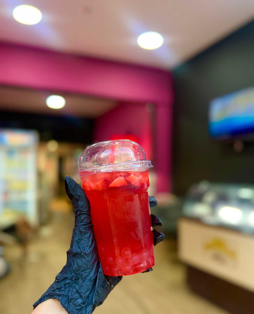 Strawberry ( Green tea ) with Pomegranate Boba🥤
