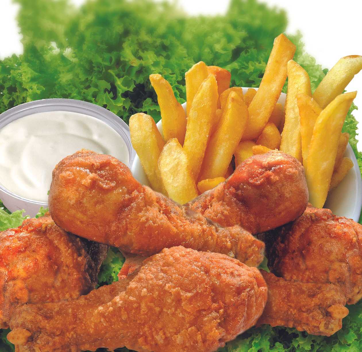 Spicy wings and French fries