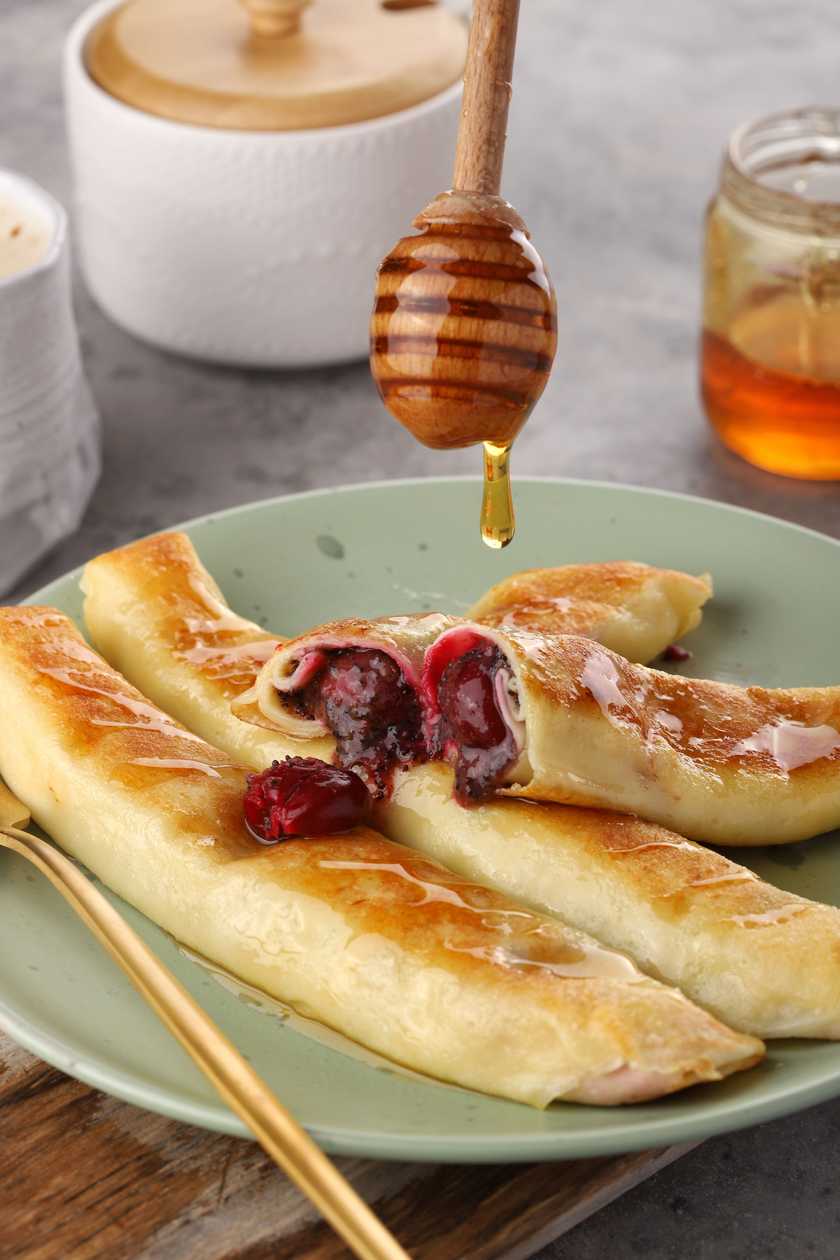 Frozen Crepes with Poppy Seeds and Cherry