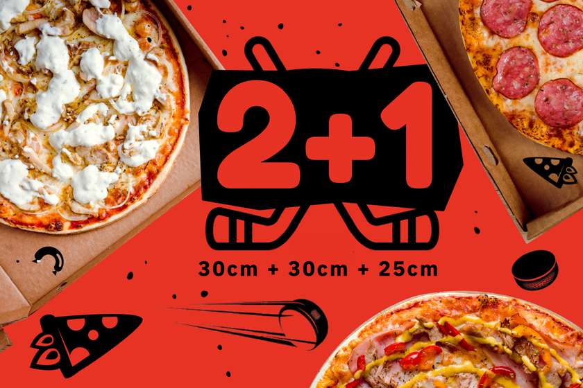 2 X Any pizza (30 cm) + Any pizza (25 cm) FOR FREE