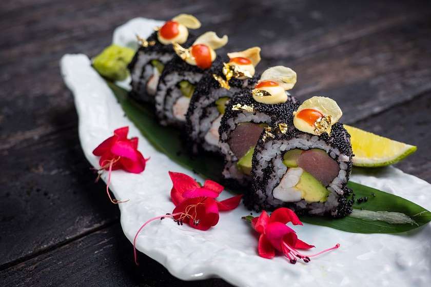 Black Caviar tuna roll with gold leaf