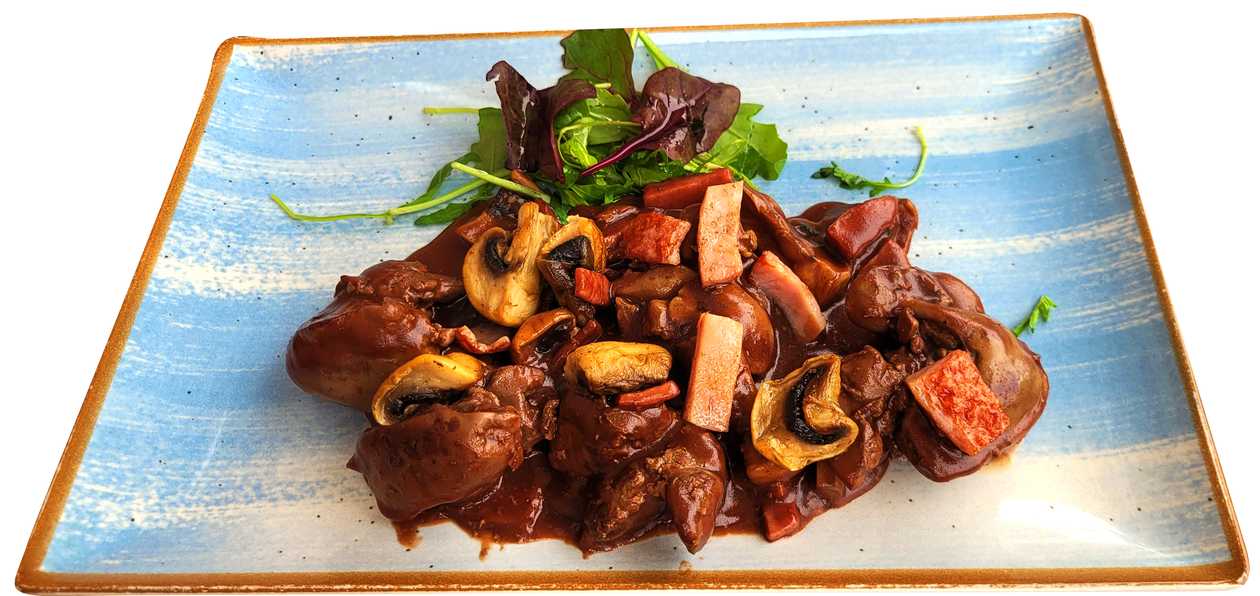 Liver with ham and mushrooms