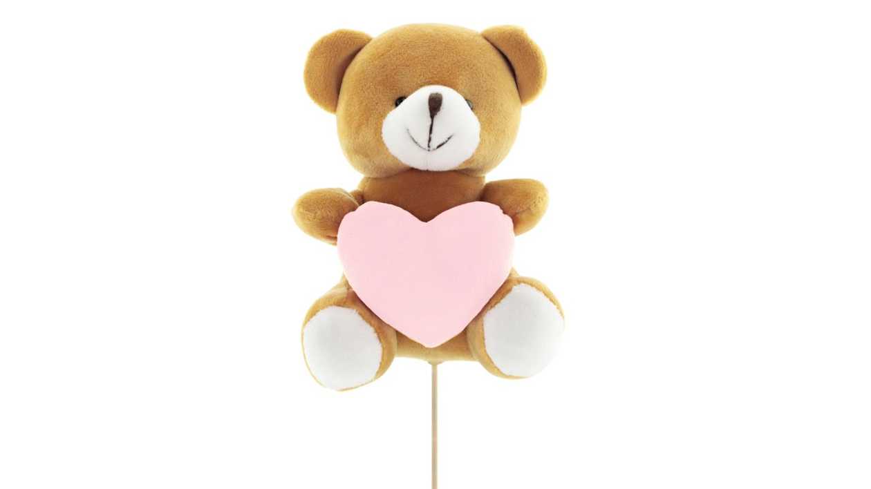 Lācis 14x10cm uz 50 cm kociņa, rozā sirds