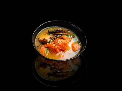 Miso soup with salmon and shiitake