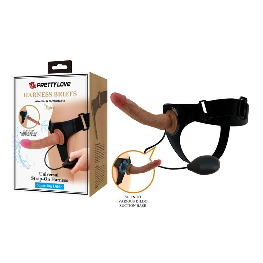 PRETTY LOVE - KYTON Universal strap-on briefs with squirting dildo (19 cm)