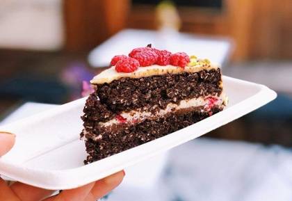 Brownie Cake with Vanilla and Seasonal Fruits