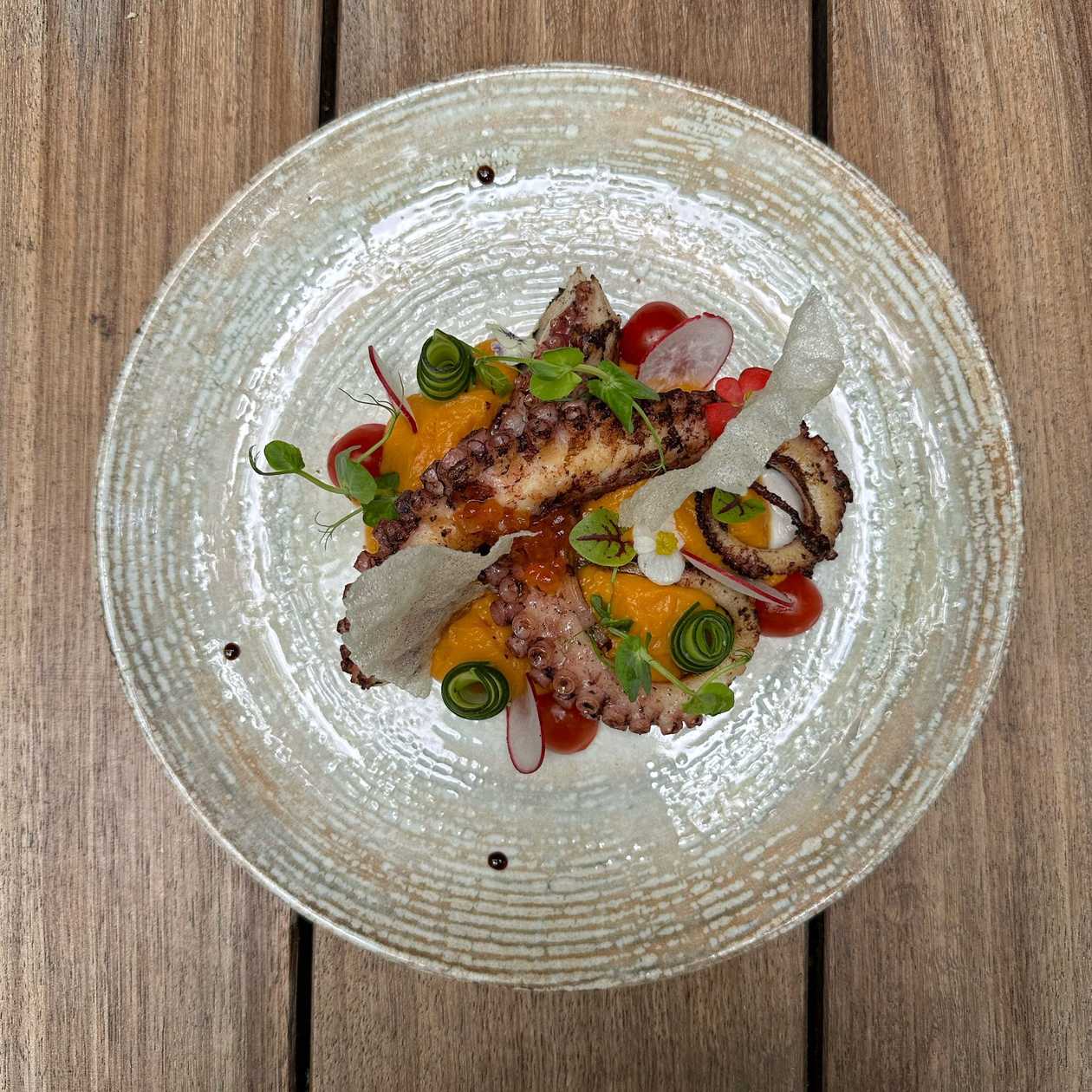 Octopus with sweet potato pure