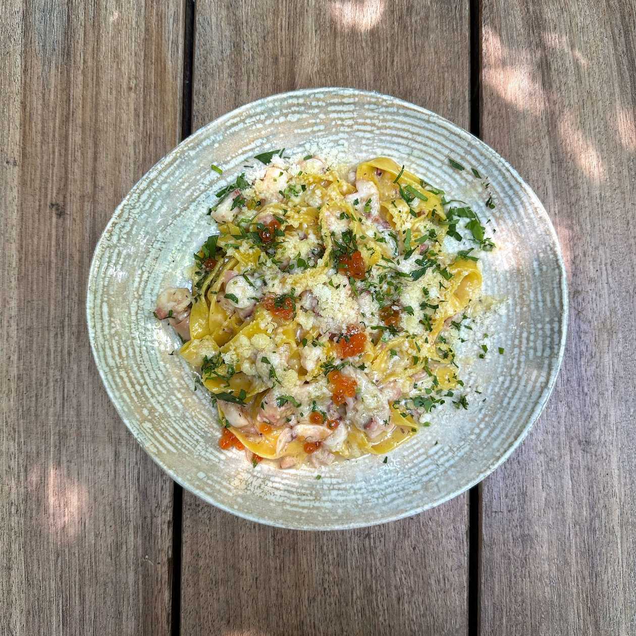 Fettuccine with Octopus and Parmesan Sauce