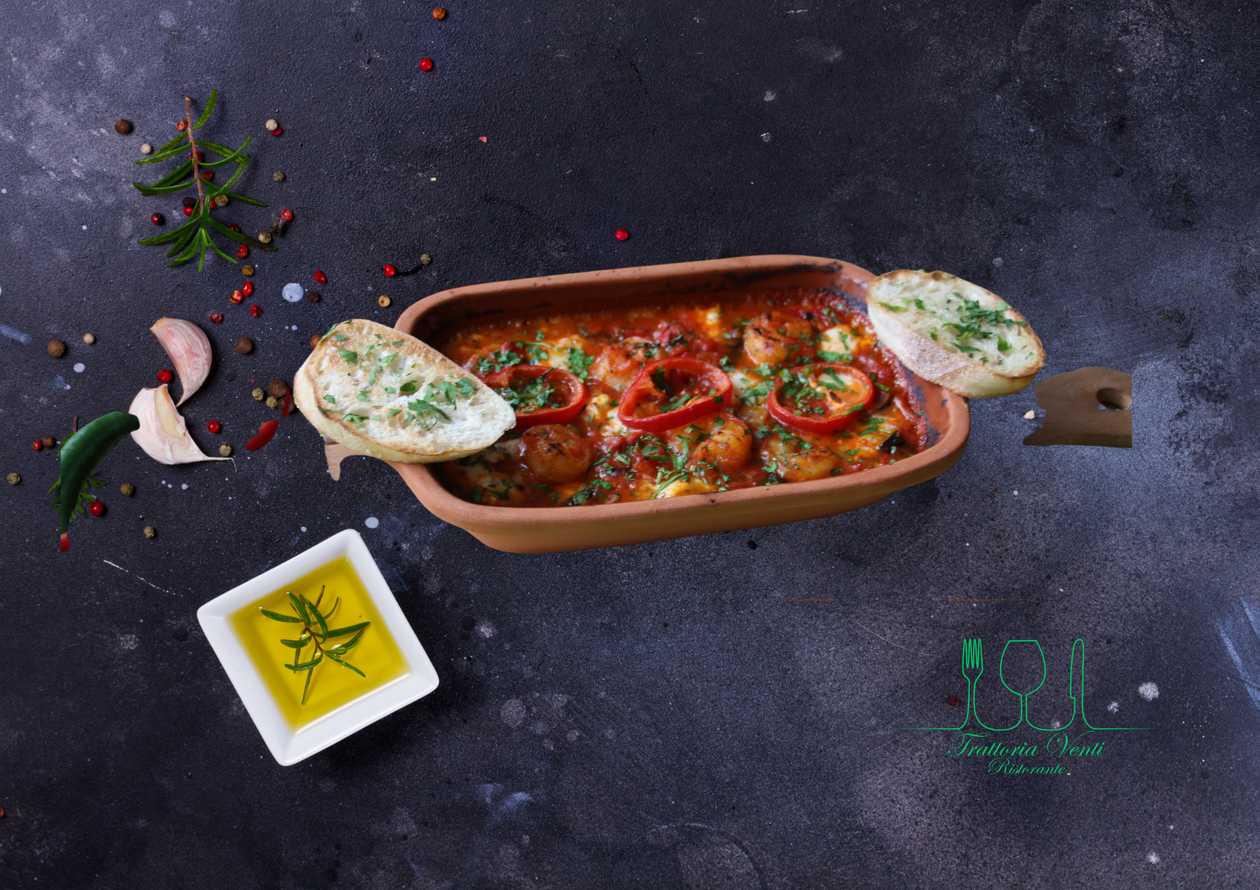 Creveti saganaki si bagheta homemade cu usturoi 300g