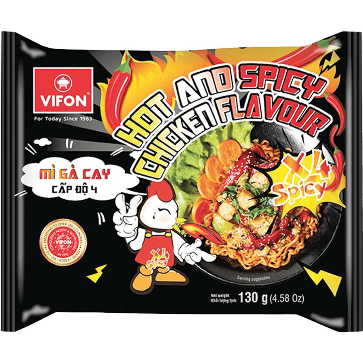 Hot & Spicy (4x) Chicken Flavoured Instant Noodles VIFON KOREAN EXTRA HOT, 130g (expires soon)