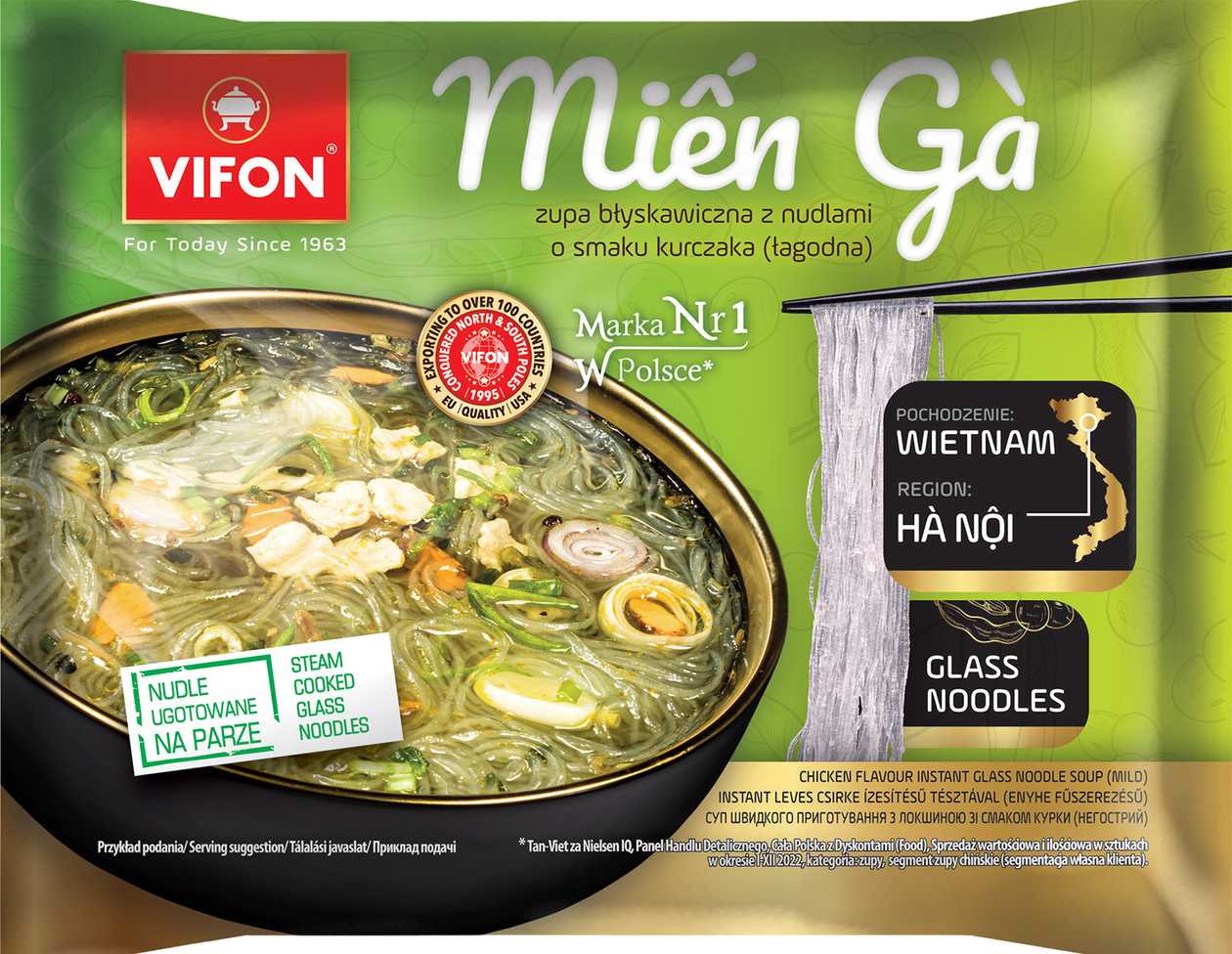 Vištienos skonio stiklinių makaronų iš MUNG pupelių sriuba VIFON MIEN GA, 58g (baigiasi galiojimas)