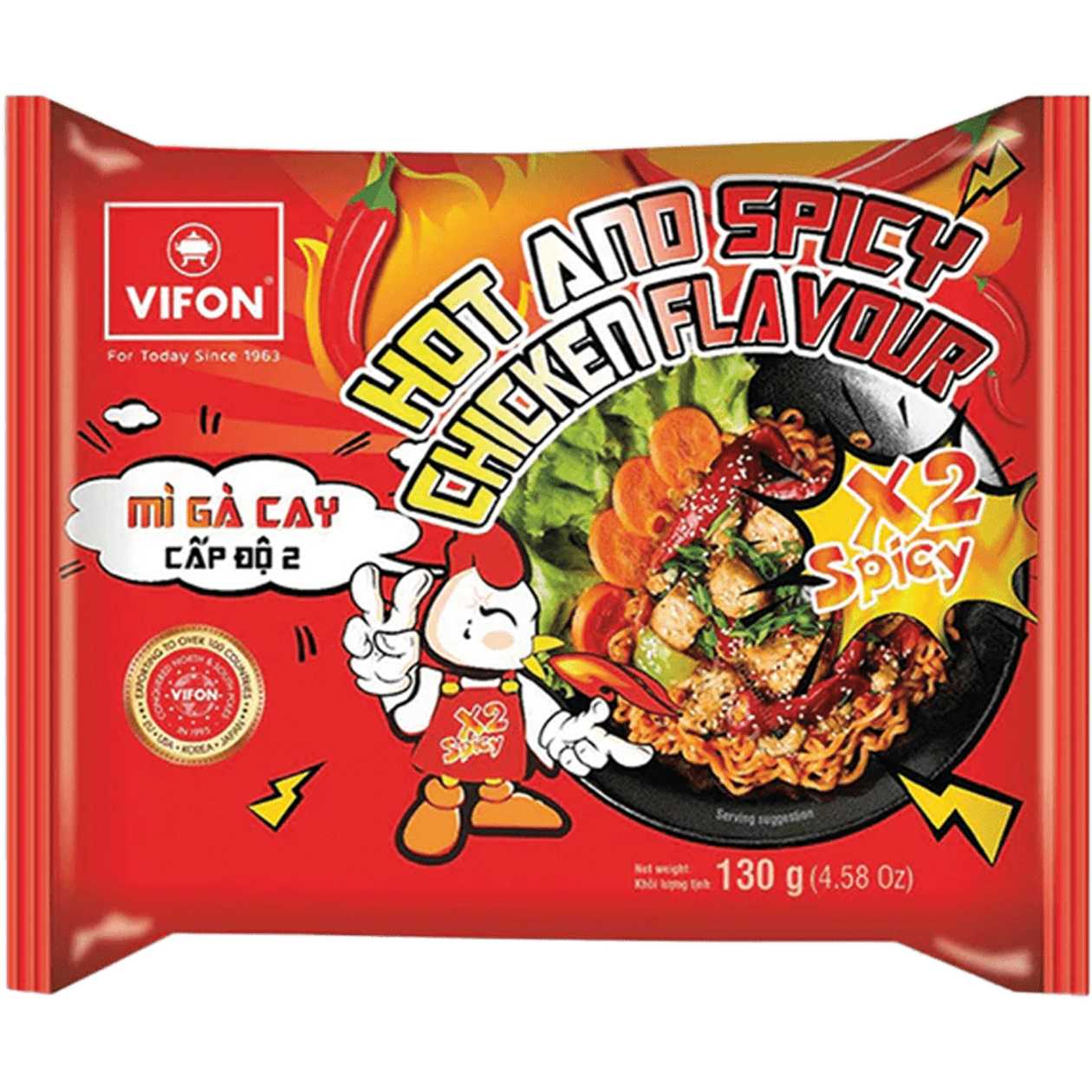 Hot & Spicy (2x) Chicken Flavoured Instant Noodles VIFON KOREAN EXTRA HOT, 130g (expires soon)