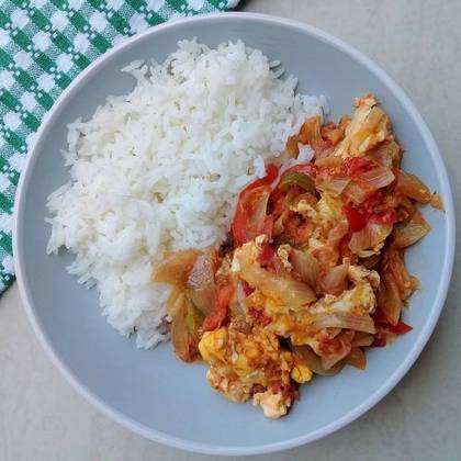 Yam/Plantain/Steamed rice and egg stew