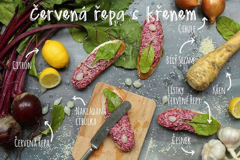 Chlebíček s červenou řepou a křenem
